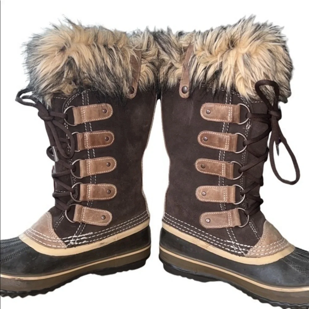 SOREL Joan Of Arctic‎ 1540 Tall Faux Fur Waterproof Lace Up Snow Winter Boots 7